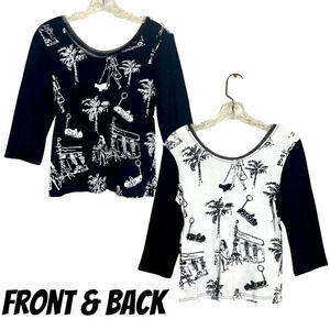 Haven Bleu Black & White Beaded Parisian Cropped Top Size Medium Novelty Brunch‎